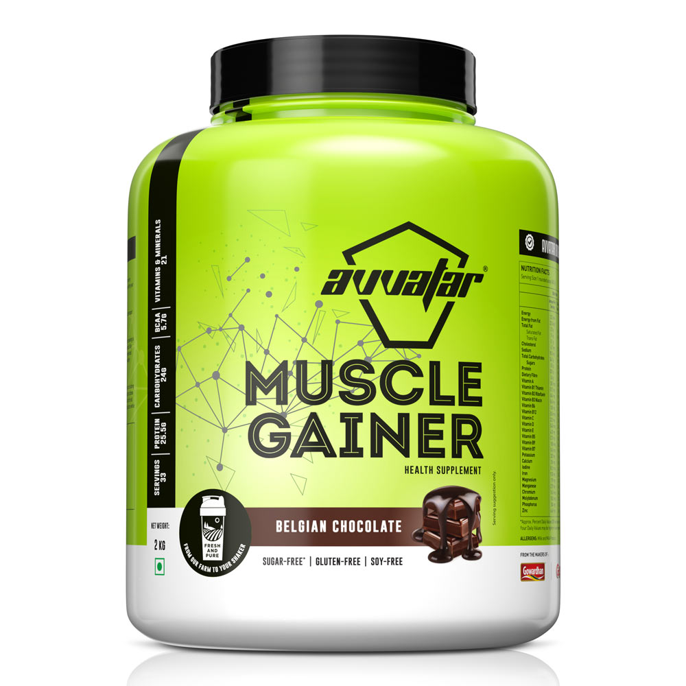 Avvatar Muscle Mass Gainer 2kg | Belgian Chocolate | 33 Servings | Sugar free | Gluten free | Soy free | Product Expiry - Dec 2025