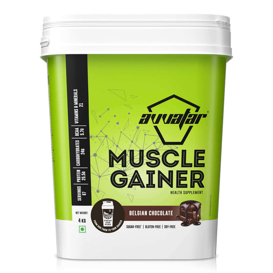 Avvatar Muscle Mass Gainer 4 kg | Belgian Chocolate | 67 Servings | Sugar free | Gluten free | Soy free | Product Expiry - Mar 2026