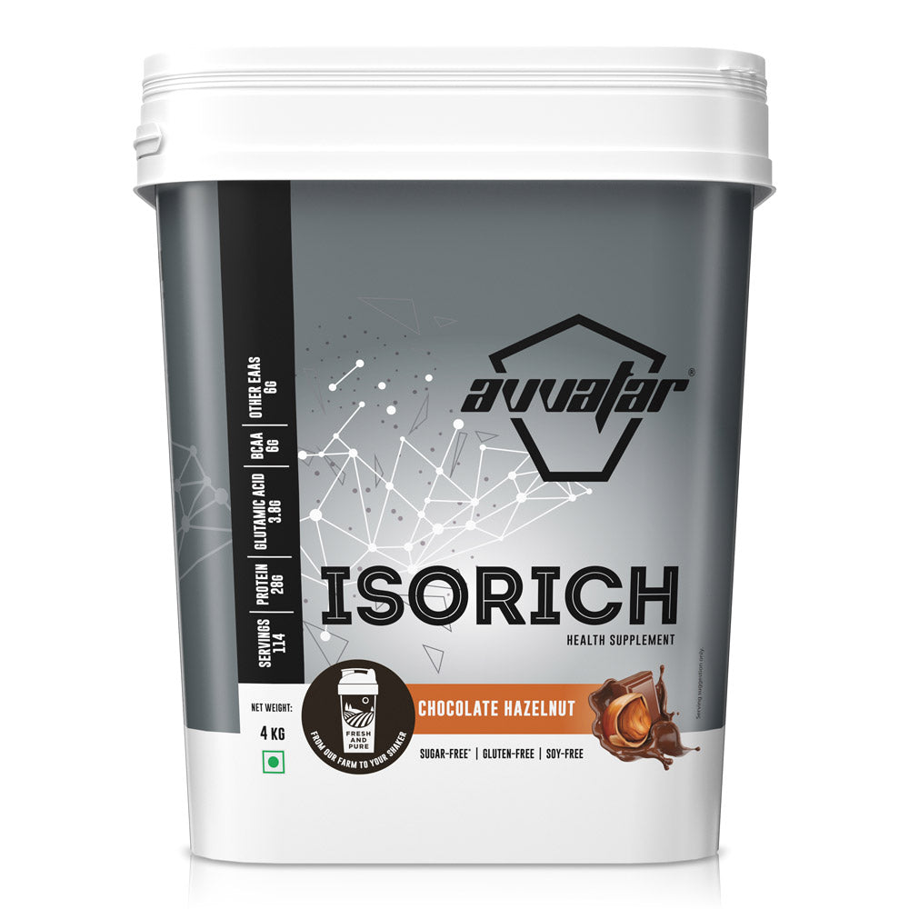 AVVATAR WHEY ISORICH PROTEIN | 4 Kg | Chocolate Hazulnut Flavour | 28g Protein | 114 Servings | Isolate | Product Expiry - MAR 2025