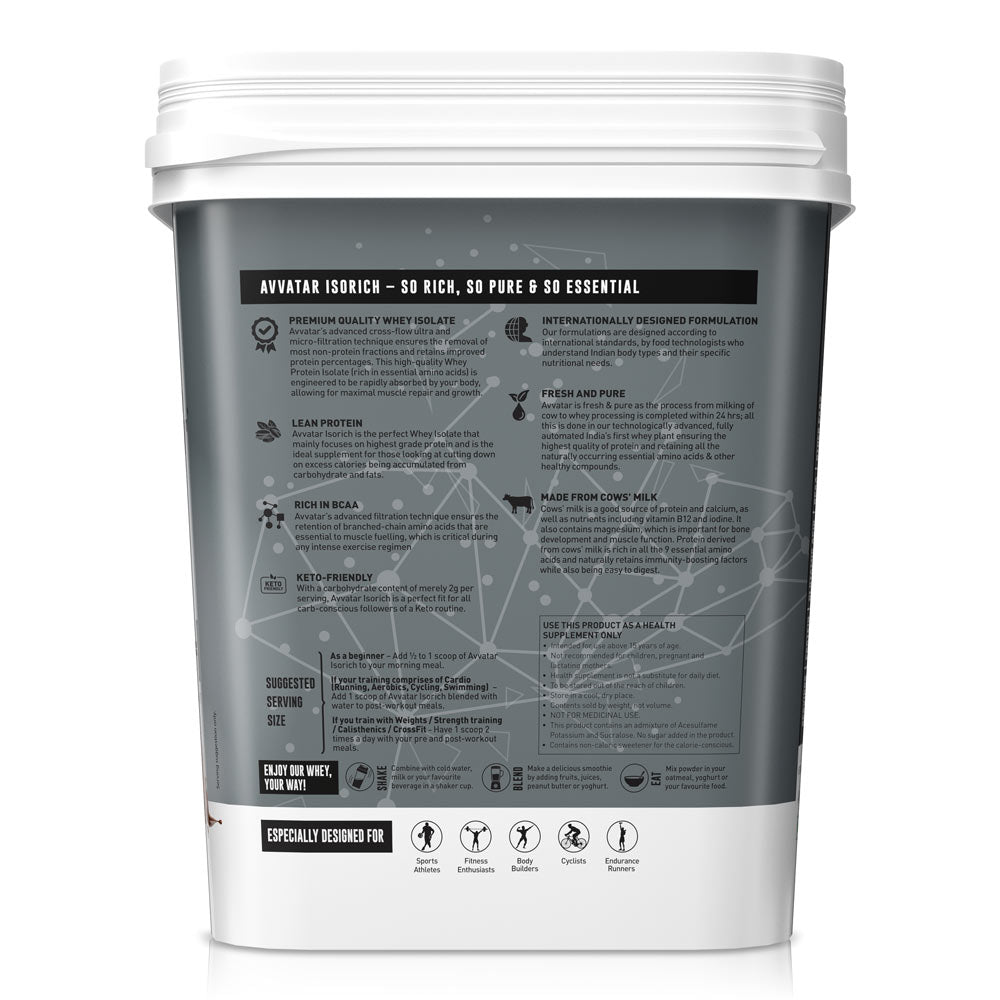 AVVATAR WHEY ISORICH PROTEIN | 4 Kg | Chocolate Hazulnut Flavour | 28g Protein | 114 Servings | Isolate | Product Expiry - MAR 2025