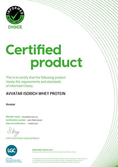 AVVATAR WHEY ISORICH PROTEIN | 2Kg | Belgium Chocolate Flavour | 28g Protein | 57 Servings | Isolate | Product Expiry - MAR 2026