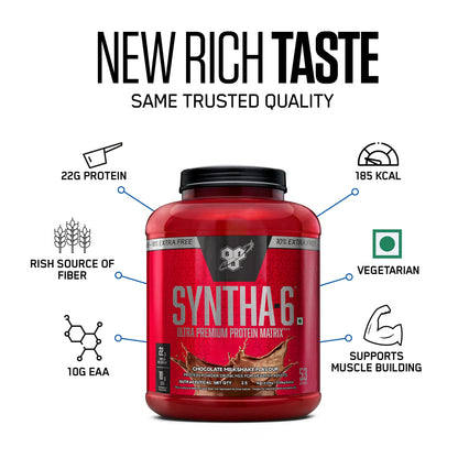 BSN Syntha-6 Protein Powder - 2.5 Kg (5.5 Lb), Chocolate Milkshake | Product Expiry - Jan 2026