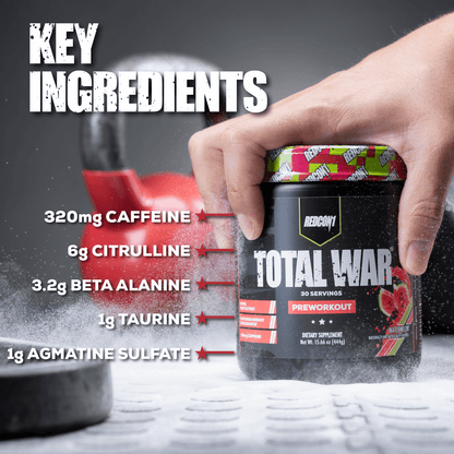 REDCON1 Total War Pre Workout Tiger's Blood - L Citrulline, Malic Acid, Green Tea Leaf Extract for Pump Boosting Pre Workout for Women & Men - 3.2g Beta Alanine to Reduce Exhaustion, 30 Servings | Product Expiry - Jan 2026