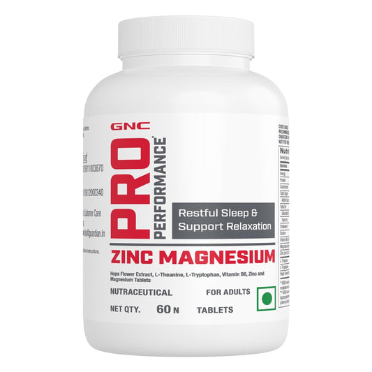 GNC Pro Performance Zinc Magnesium Amino Complex | 60 Tablets | Promotes Restful Sleep | Relieves Stress | Boosts Immunity | Calms Nerves | Contains Vitamin B6 & Hops Flower Extract | USA Formulated | Product Expiry - Nov 2025