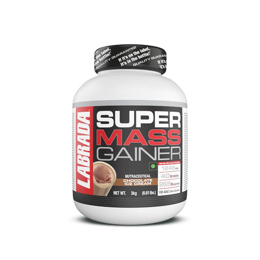 Labrada Super Mass Gainer 3kg |1246 Calories | 40g Protein | 265g Carbs | Chocolate Ice Cream Flavor | 3g Creatine | Product Expiry - 05 Sep 26