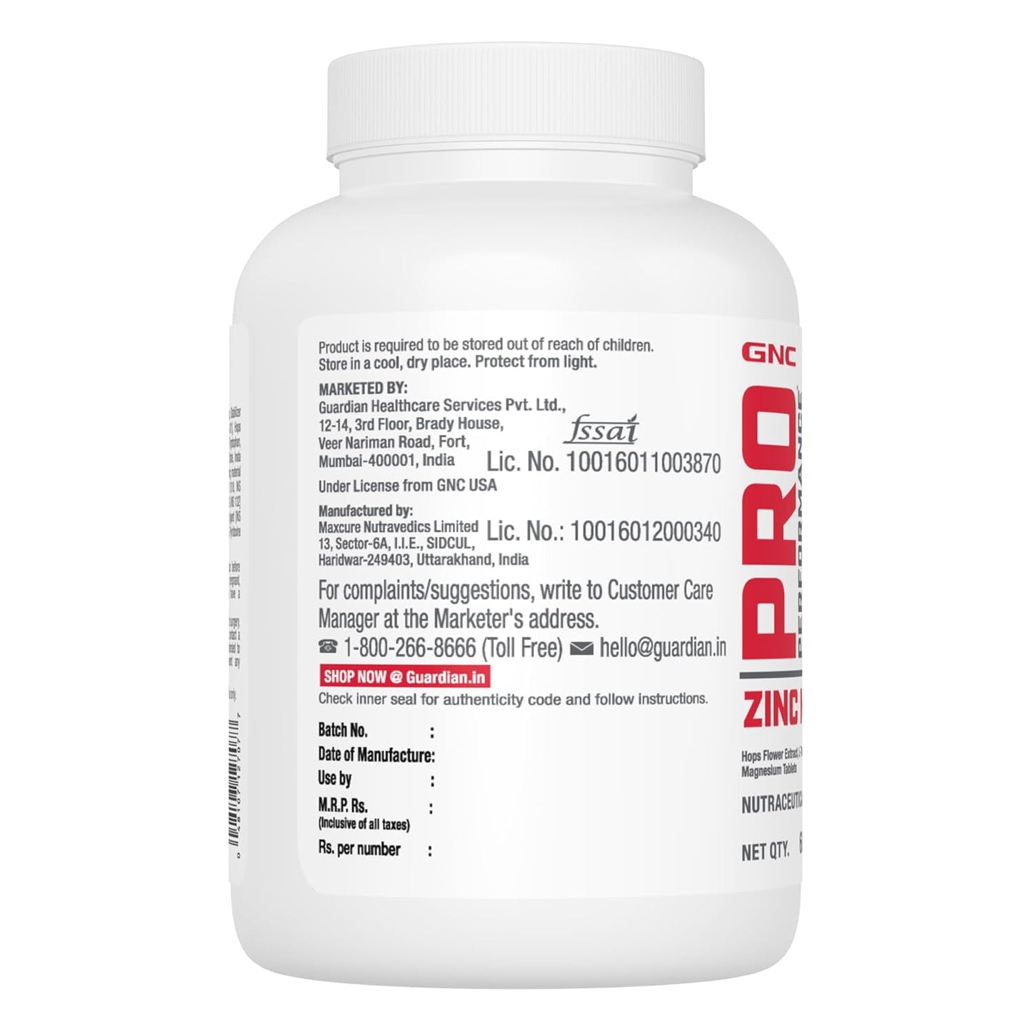 GNC Pro Performance Zinc Magnesium Amino Complex | 60 Tablets | Promotes Restful Sleep | Relieves Stress | Boosts Immunity | Calms Nerves | Contains Vitamin B6 & Hops Flower Extract | USA Formulated | Product Expiry - Nov 2025