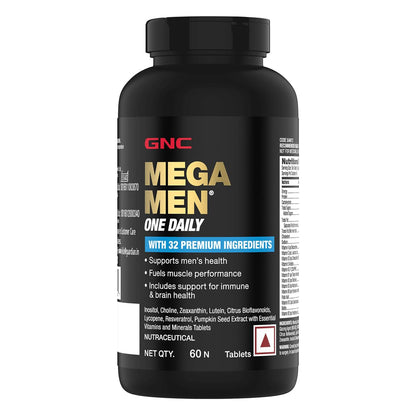 GNC Mega Men One Daily Multivitamin | 60 Tablets | 32 Premium Ingredients | Promotes Men's Well-Being | Supports Muscle Function | Boosts Immunity | Improves Memory & Focus | Formulated In USA | Product Expiry - April 2025