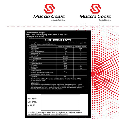 Muscle Gears Blast Pre-Workout Green Apple 300gm | CAFFEINE | NIACINE | BETA-ALANINE | 30 SERVINGS | Product Expiry - JULY/2025