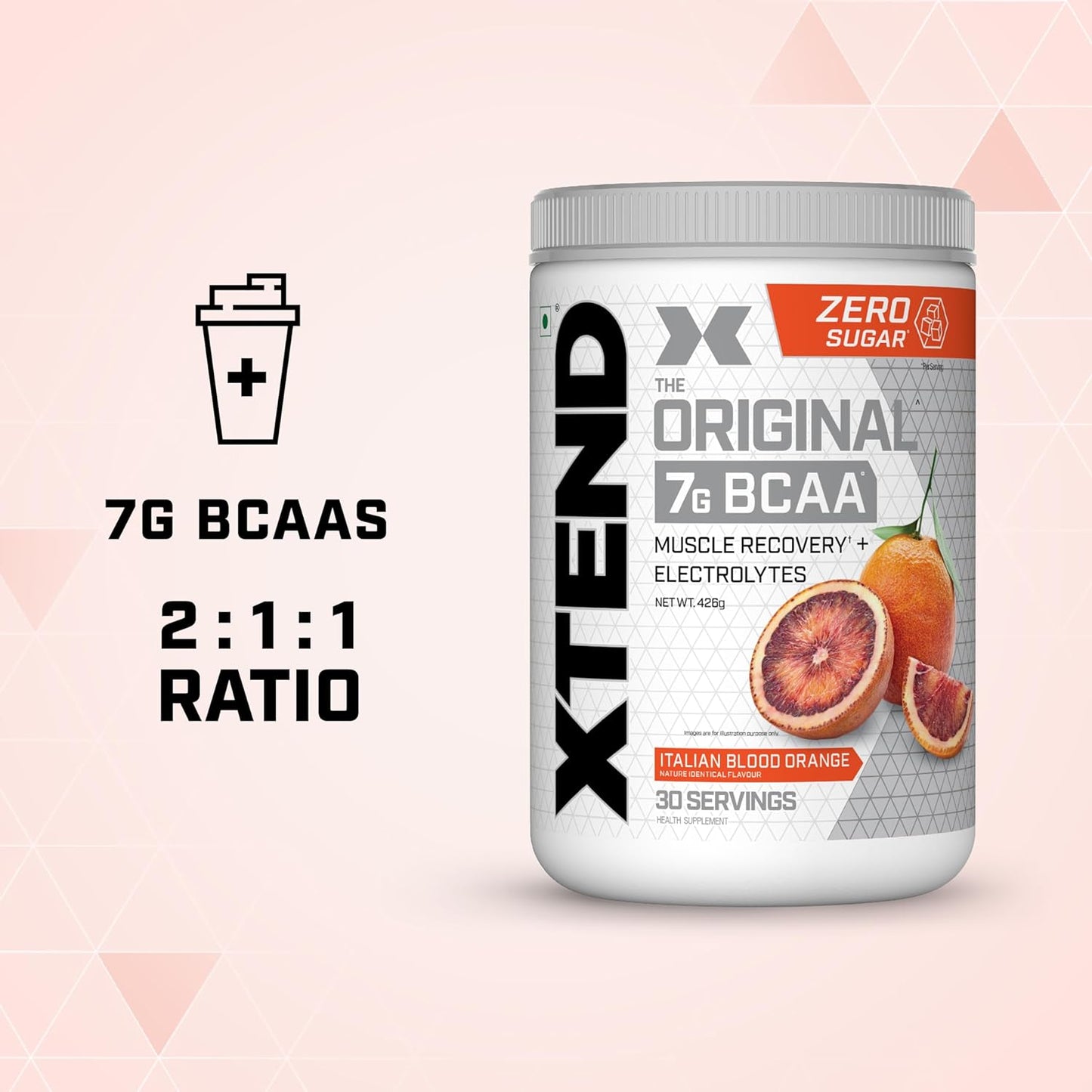 Xtend Original BCAA Powder Italian Blood Orange  - Sugar Free Workout Muscle Recovery Drink with 7g BCAA | Amino Acid Supplement with L Glutamine & Electrolytes - 426 Gms | Product Expiry-30 April 2025