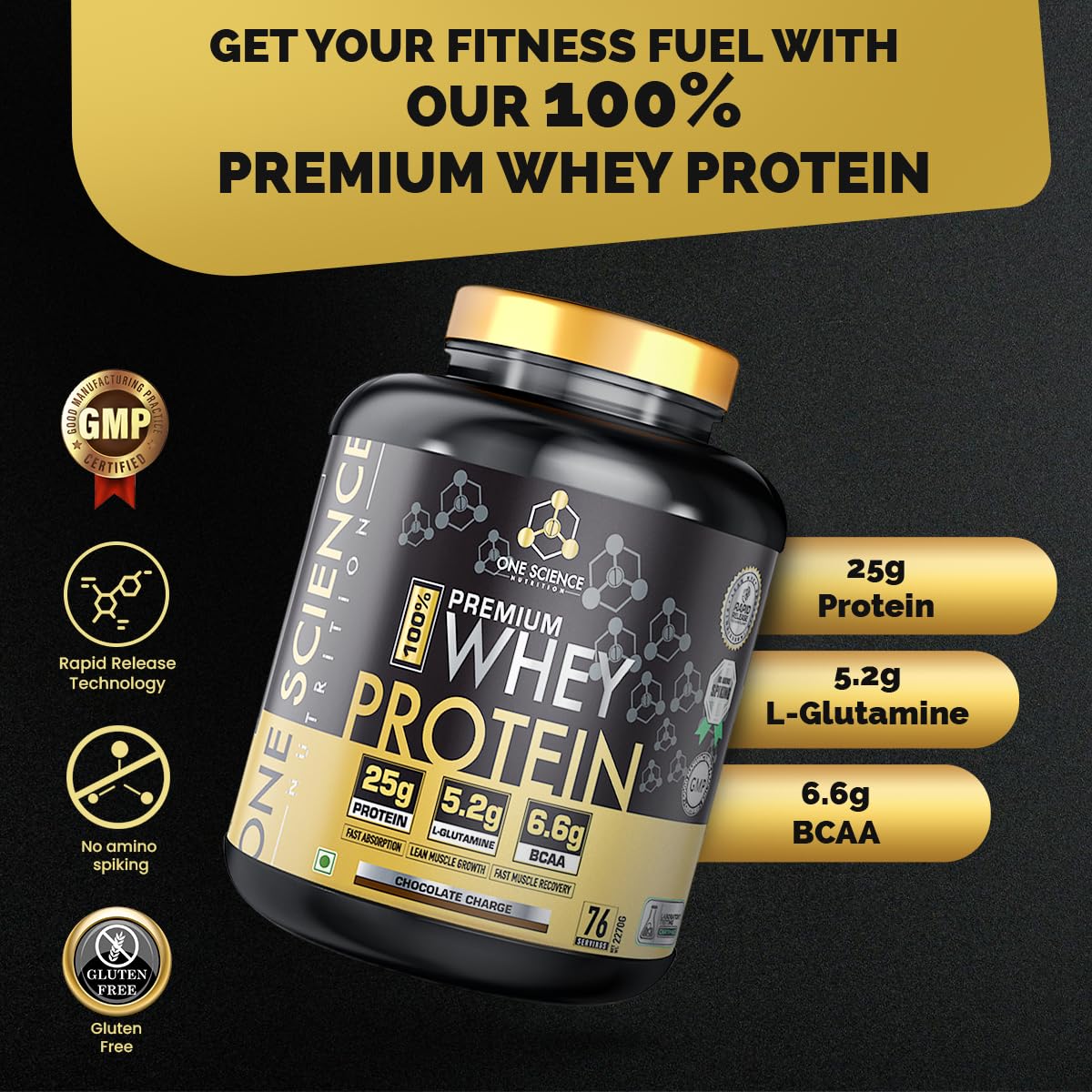 One Science Nutrition (OSN) Premium Whey Protein [Grass Fed Whey] - 25g Protein, 6.6g BCAA & 5.2 gms L-Glutamine | Refuels & Repairs Muscles - 5 lbs - Chocolate Charge | Product Expiry - 08/2026