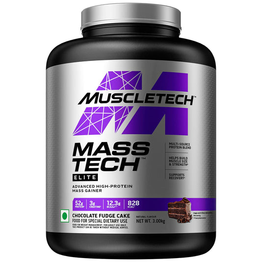 MuscleTech Mass-Tech Elite, Advance High Protein Mass Gainer Powder With Creatine For Enhanced Muscle Size & Strength, Chocolate Fudge Cake, 3 kg | Product Expiry - 19/11/24