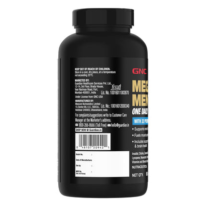 GNC Mega Men One Daily Multivitamin | 60 Tablets | 32 Premium Ingredients | Promotes Men's Well-Being | Supports Muscle Function | Boosts Immunity | Improves Memory & Focus | Formulated In USA | Product Expiry - April 2025