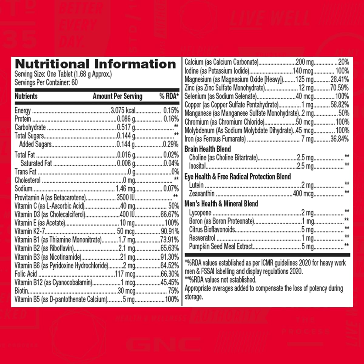 GNC Mega Men One Daily Multivitamin | 60 Tablets | 32 Premium Ingredients | Promotes Men's Well-Being | Supports Muscle Function | Boosts Immunity | Improves Memory & Focus | Formulated In USA | Product Expiry - April 2025