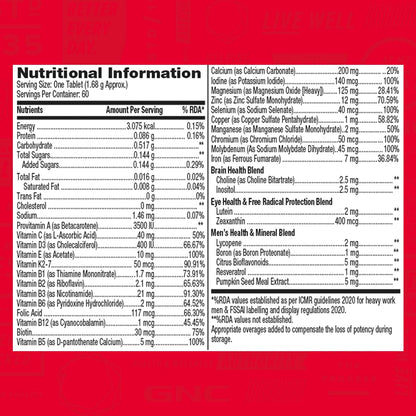 GNC Mega Men One Daily Multivitamin | 60 Tablets | 32 Premium Ingredients | Promotes Men's Well-Being | Supports Muscle Function | Boosts Immunity | Improves Memory & Focus | Formulated In USA | Product Expiry - April 2025