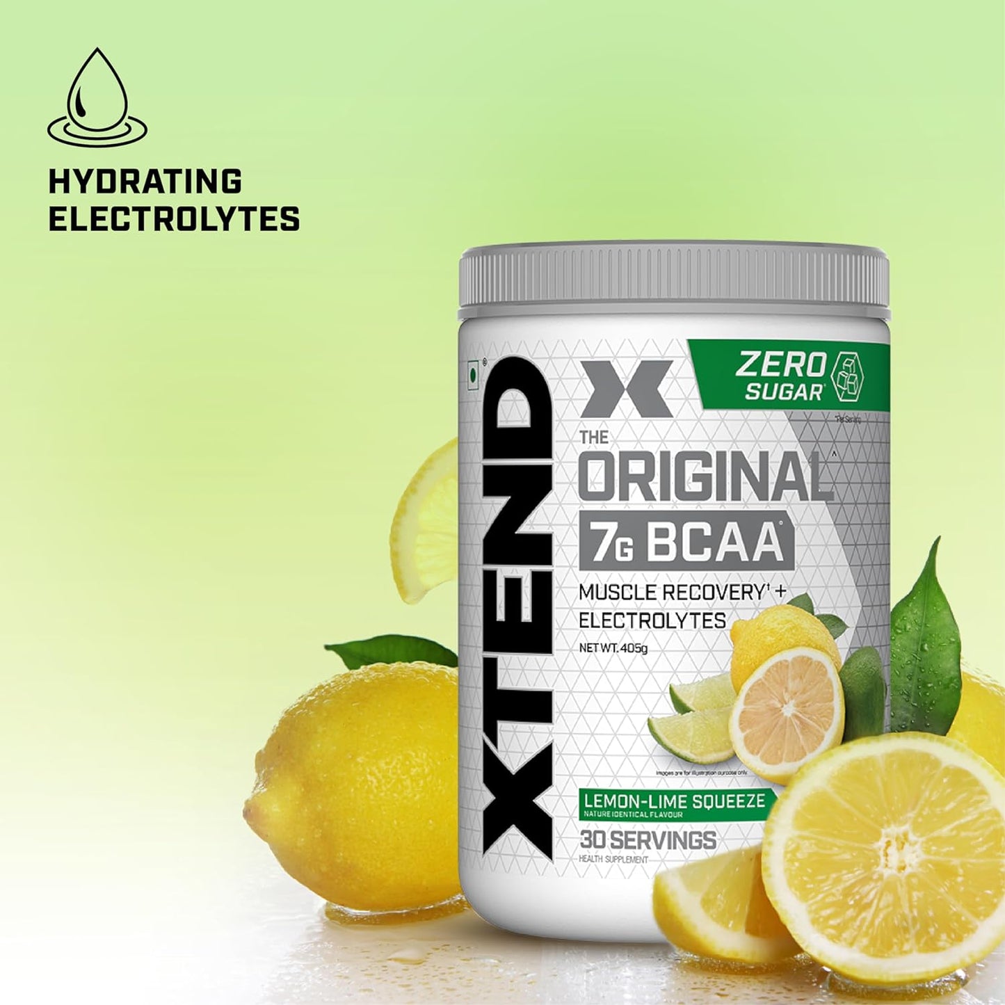 Xtend Original BCAA Powder Lemon Lime Squeeze  - Sugar Free Workout Muscle Recovery Drink with 7g BCAA | Amino Acid Supplement with L Glutamine & Electrolytes - 405 Gms | Product Expiry-30 June 2025