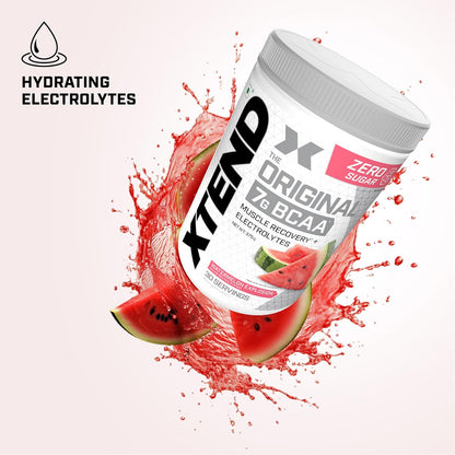 Xtend Original BCAA Powder Watermelon Explosion - Sugar Free Workout Muscle Recovery Drink with 7g BCAA | Amino Acid Supplement with L Glutamine & Electrolytes - 375 Gms | Product Expiry-30 May 2025