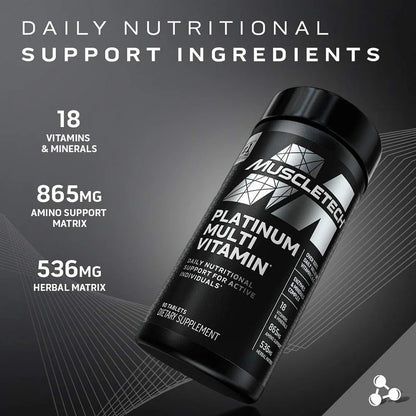 MuscleTech Platinum Multivitamin, Vitamin C for Immune Support, 18 Vitamins & Minerals, 90 Tablets | Product Expiry - 28 MAR 2025