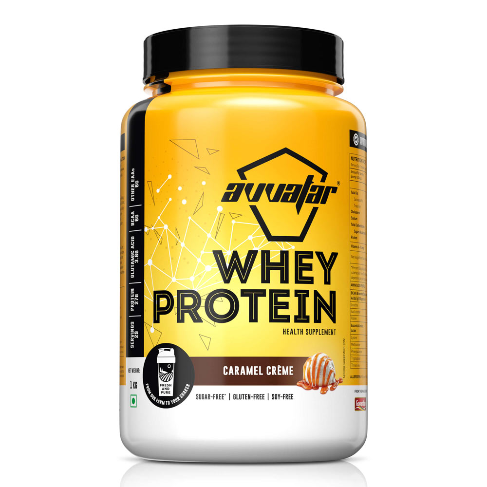 AVVATAR WHEY PROTEIN | 1 KG | CARAMAL CREAM FLAVOUR | 27g Protein | 29 Servings | Isolate & Concentrate Blend | Product Expiry - FEB 2025