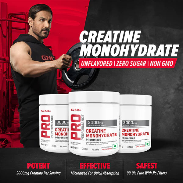 GNC Pro Performance Creatine Monohydrate | 250 gm | 83 Servings | Unflavoured | Formulated in USA | Product Expiry - JAN 2025