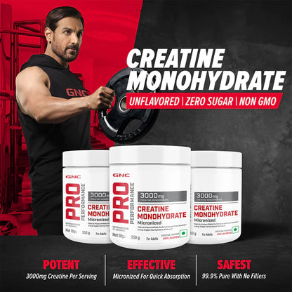 GNC Pro Performance Creatine Monohydrate | 250 gm | 83 Servings | Unflavoured | Formulated in USA | Product Expiry - JAN 2025