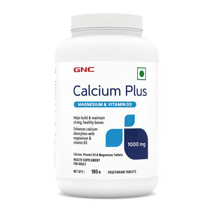 GNC Calcium Plus With Magnesium & Vitamin D3 | 180 Tablets | Strengthens Bones | Supports Strong Teeth | Promotes Healthy Muscle Contraction | Formulated in USA | 1000mg Per Serving | Product Expiry - 30/ APRIL/ 2025