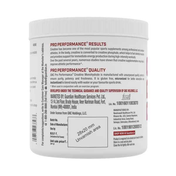 GNC Pro Performance Creatine Monohydrate | 250 gm | 83 Servings | Unflavoured | Formulated in USA | Product Expiry - JAN 2025