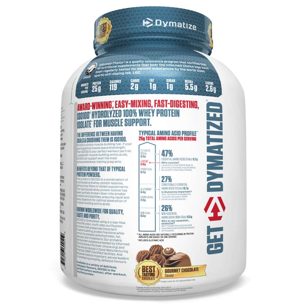 Dymatize Nutrition ISO100 Gourment Chocolate with Hydrolyzed 100% Whey Isolate Protein, Gluten Free, Fast Digestion, 5 lbs, 2.26 Kg  | Product Expiry - 30/June/2025