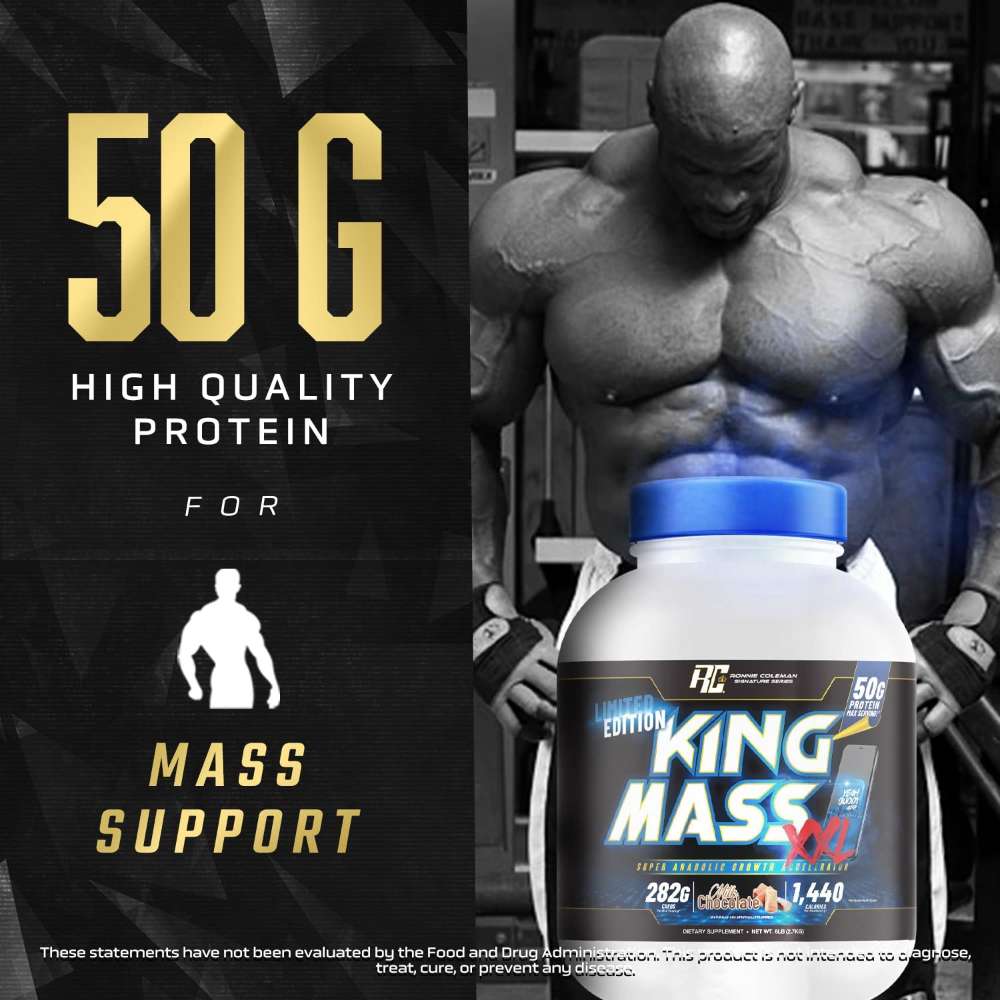 Ronnie Coleman Signature Series King Mass XLL, Muscle Gainer, 50g Protein, 283g Carbohydrates, 1,440+ Calories, Creatine and Glutamine, Milk Chocolate 6 LBS (2.7kg) | Product Expiry - 30/06/25