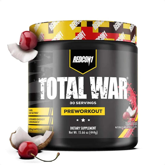 REDCON1 Total War Pre Workout Tiger's Blood - L Citrulline, Malic Acid, Green Tea Leaf Extract for Pump Boosting Pre Workout for Women & Men - 3.2g Beta Alanine to Reduce Exhaustion, 30 Servings | Product Expiry - Jan 2026