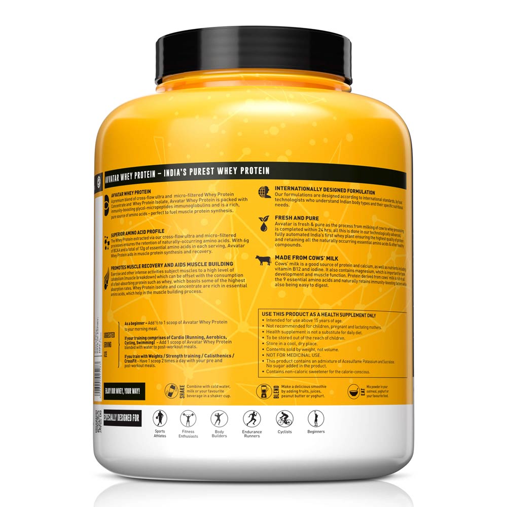 AVVATAR WHEY PROTEIN | 2KG | Mango Rush Flavour | 27g Protein | 57 Servings | Isolate & Concentrate Blend | Product Expiry - 21/06/24