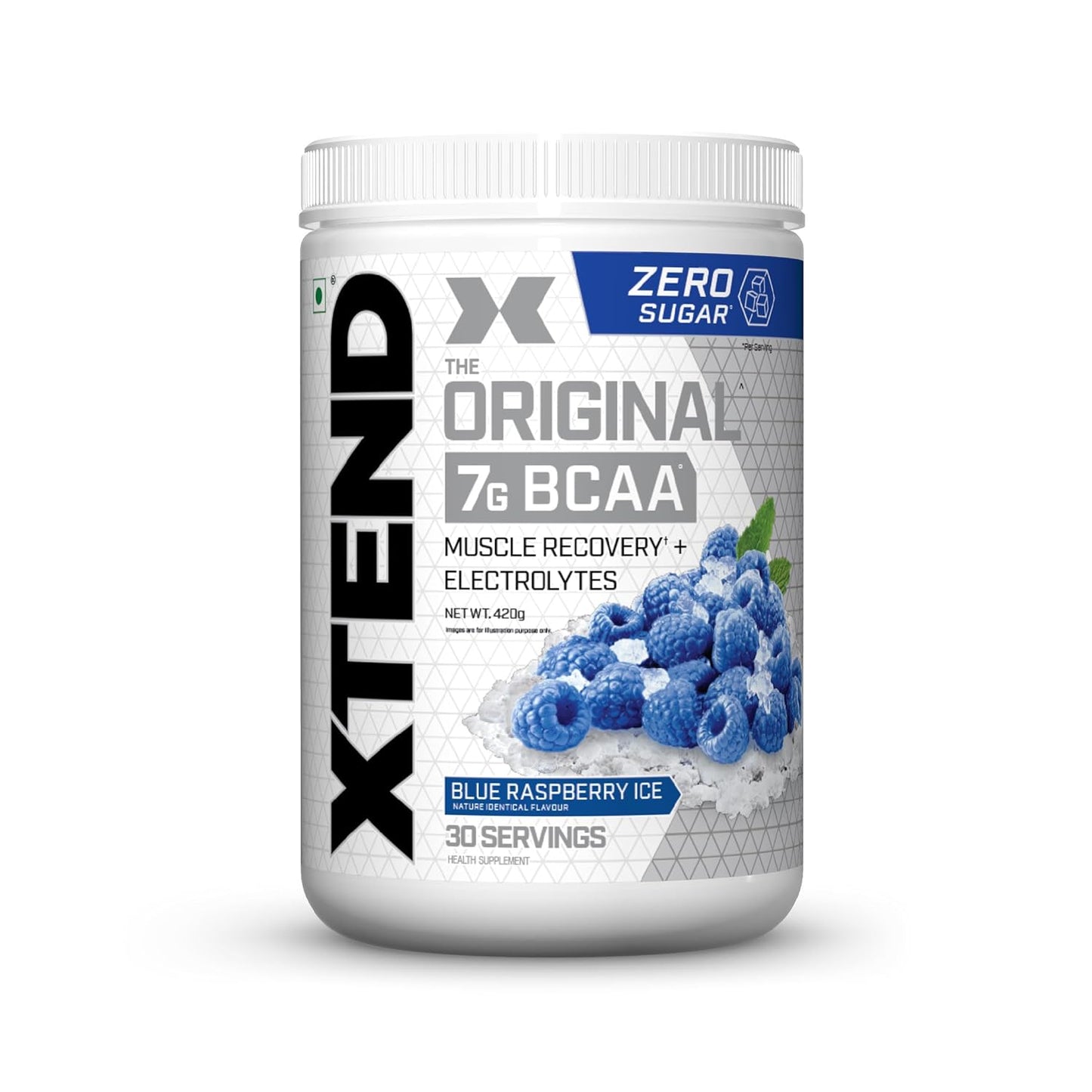 Xtend Original BCAA Powder Blue Raspberry Ice  - Sugar Free Workout Muscle Recovery Drink with 7g BCAA | Amino Acid Supplement with L Glutamine & Electrolytes - 420 Gms | Product Expiry-30 April 2025