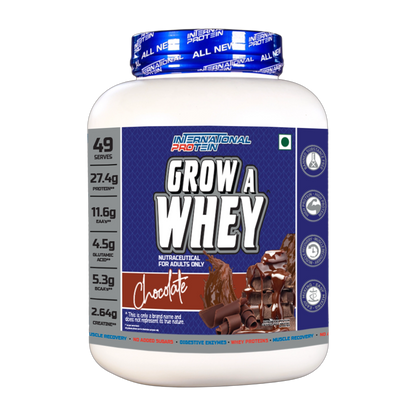 International Protein Grow A Whey Protein Chocolate 5 Lbs | Creatine 2.7 Gm | Protein 27.4 Gm | Product Expiry - 28/Nov/25