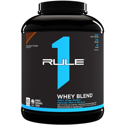 Rule 1 R1 Whey Blend Chocolate Fudge 5.02 lbs /2.28 Kg | 24g Protein/Serving | 100% Pure Whey Blend | Product Expiry - Oct 2025