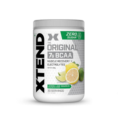 Xtend Original BCAA Powder Lemon Lime Squeeze  - Sugar Free Workout Muscle Recovery Drink with 7g BCAA | Amino Acid Supplement with L Glutamine & Electrolytes - 405 Gms | Product Expiry-30 June 2025