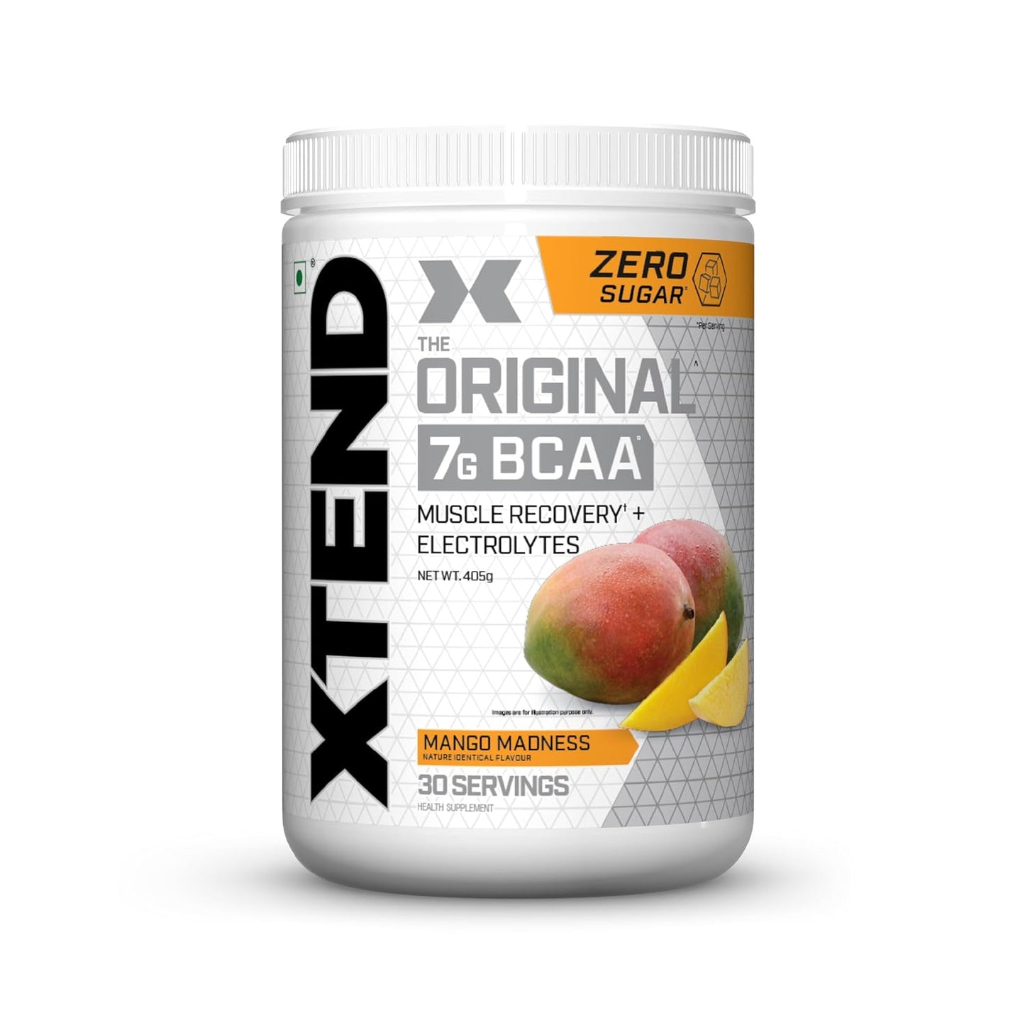 Xtend Original BCAA Powder Mango Madness  - Sugar Free Workout Muscle Recovery Drink with 7g BCAA | Amino Acid Supplement with L Glutamine & Electrolytes - 405 Gms | Product Expiry-02 April 2025