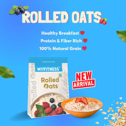 MYFITNESS Rolled Oats, 900 g | Rich in Protein and Fibre | 100% Natural Grain | Healthy Snack | Nutritious Breakfast | No Added Sugar | Zero Trans Fat | Cholesterol Free | Product Expiry - 19 June 25