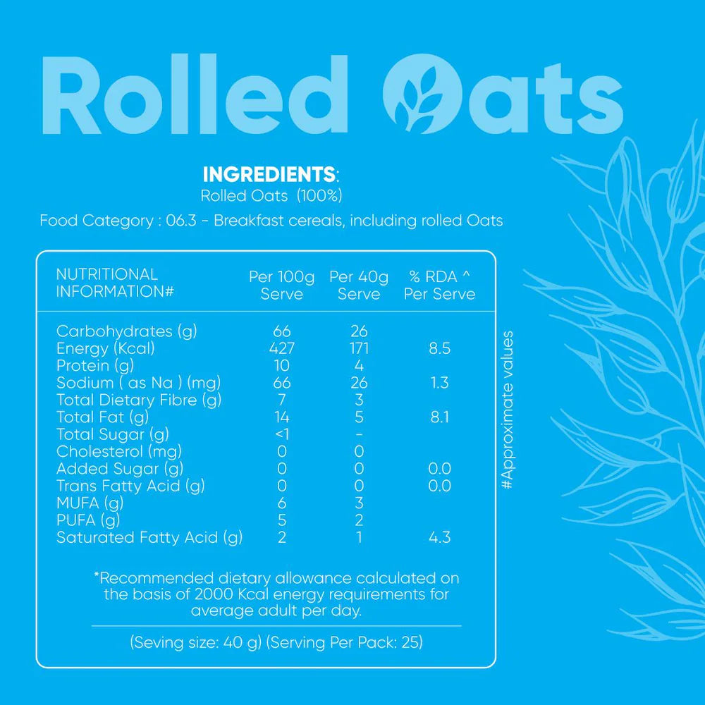 MYFITNESS Rolled Oats, 900 g | Rich in Protein and Fibre | 100% Natural Grain | Healthy Snack | Nutritious Breakfast | No Added Sugar | Zero Trans Fat | Cholesterol Free | Product Expiry - 19 June 25