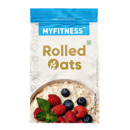 MYFITNESS Rolled Oats, 900 g | Rich in Protein and Fibre | 100% Natural Grain | Healthy Snack | Nutritious Breakfast | No Added Sugar | Zero Trans Fat | Cholesterol Free | Product Expiry - 19 June 25