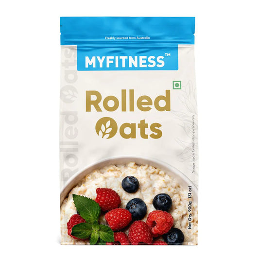 MYFITNESS Rolled Oats, 900 g | Rich in Protein and Fibre | 100% Natural Grain | Healthy Snack | Nutritious Breakfast | No Added Sugar | Zero Trans Fat | Cholesterol Free | Product Expiry - 19 June 25