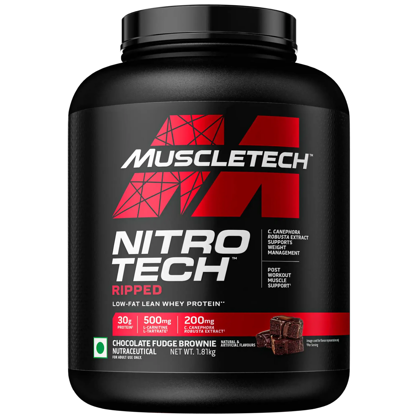 MUSCLETECH NITROTECH RIPPED CHOCOLATE FUDGE BROWNIE 1.81 KG (MUSCLETECH STEEL SHAKER FREE)