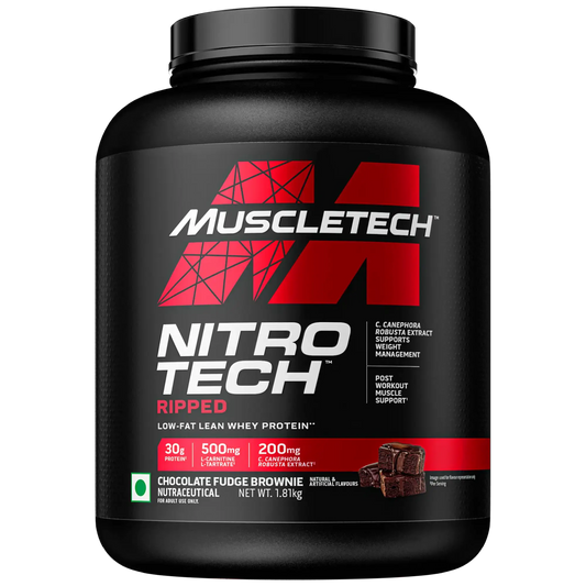 MUSCLETECH NITROTECH RIPPED CHOCOLATE FUDGE BROWNIE 1.81 KG (MUSCLETECH STEEL SHAKER FREE)