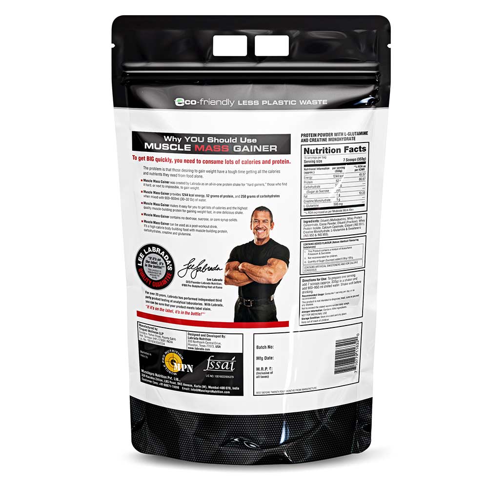 Labrada Muscle Mass Gainer Powder 6.6 lbs (Pack of 3 kg) - Gain Weight, Post-Workout, 52g Protein, 250g Carbs,1g Creatine, 500mg L-Glutamine | Product Expiry - Feb 2026