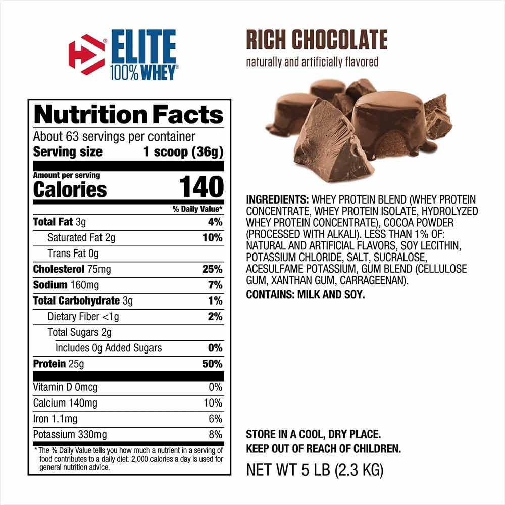 Dymatize Elite 100% Whey Protein, 2.27 kg (5 lb), Rich Chocolate | Product Expiry - 09/2024