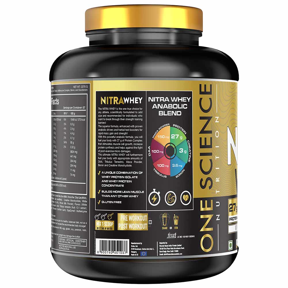 One Science Nutrition (OSN) Nitra Whey - DAA, Tribulus Terrestis, Maca powder and Boron & Creatine Monohydrate | 27g Protein, 3g Creatine, 5.2g Glutamine, 6.6g BCAA - 5lbs - Chocolate Brownie | Product Expiry - 08/2026