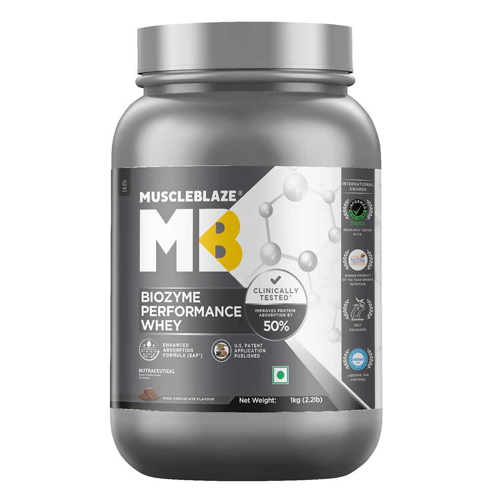 MuscleBlaze Biozyme Performance Whey, 1 kg (2.2 lb), Rich Chocolate | Product Expiry - Dec 2025