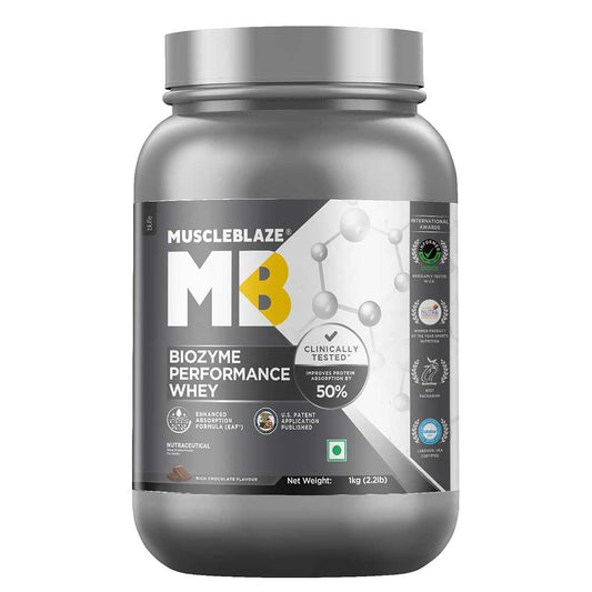 MuscleBlaze Biozyme Performance Whey, 1 kg (2.2 lb), Rich Chocolate | Product Expiry - Dec 2025