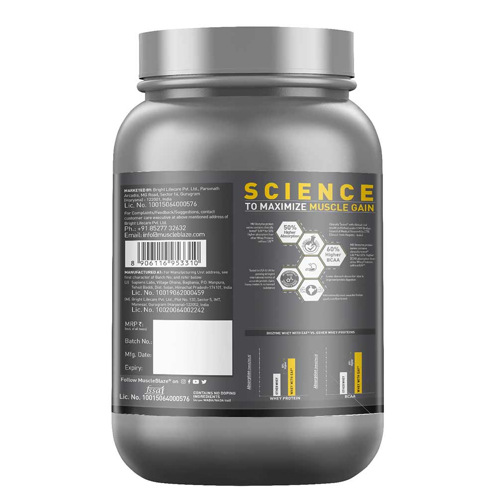 MuscleBlaze Biozyme Performance Whey, 1 kg (2.2 lb), Rich Chocolate | Product Expiry - Dec 2025