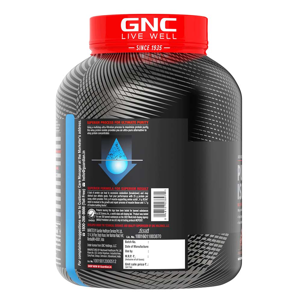 GNC AMP Pure Isolate Chocolate Frosting 4 Lb (Low Carb) with Shaker - Advanced Muscle Building To Amplify Muscle Performance| Product Expiry- 30/Feb/2025