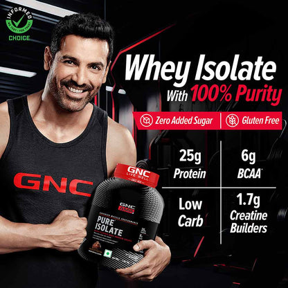 GNC AMP Pure Isolate Chocolate Frosting 4 Lb (Low Carb) with Shaker - Advanced Muscle Building To Amplify Muscle Performance| Product Expiry- 30/Feb/2025