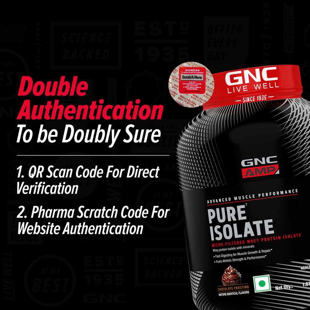 GNC AMP Pure Isolate Chocolate Frosting 4 Lb (Low Carb) with Shaker - Advanced Muscle Building To Amplify Muscle Performance| Product Expiry- 30/Feb/2025